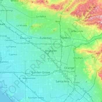 Anaheim topographic map, elevation, terrain