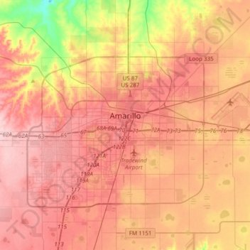 Amarillo topographic map, elevation, terrain