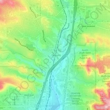 Pikeview topographic map, elevation, terrain