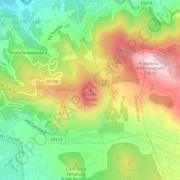 Monte Tuscolo topographic map, elevation, terrain