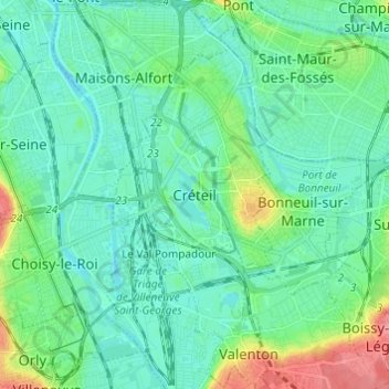 Créteil topographic map, elevation, terrain