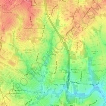 Crescentwood Village topographic map, elevation, terrain