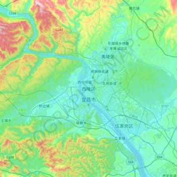 Xiling District topographic map, elevation, terrain