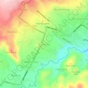 Cigadung topographic map, elevation, terrain