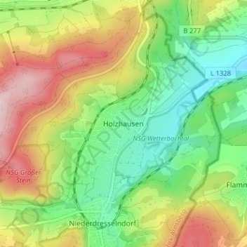 Holzhausen topographic map, elevation, terrain