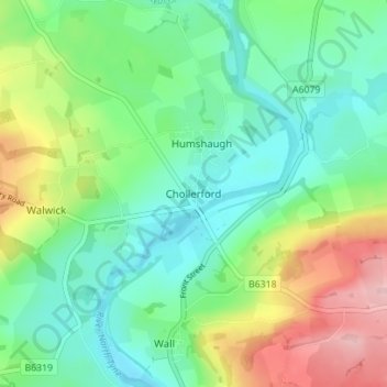 Chollerford topographic map, elevation, terrain