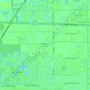 Palm Beach Farms topographic map, elevation, terrain