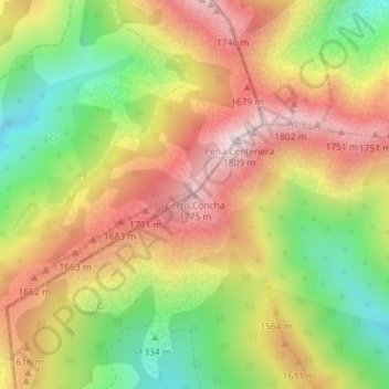 Cerro Concha topographic map, elevation, terrain