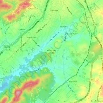 Belle Brook Estates topographic map, elevation, terrain