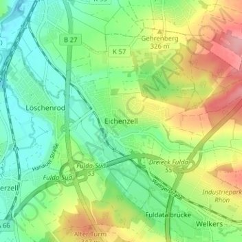 Eichenzell topographic map, elevation, terrain