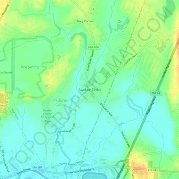 Raynham Center topographic map, elevation, terrain