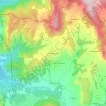 Villaudemard topographic map, elevation, terrain