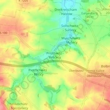 Prischwitz topographic map, elevation, terrain