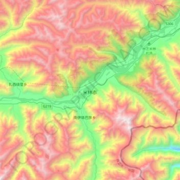 米林县 topographic map, elevation, terrain