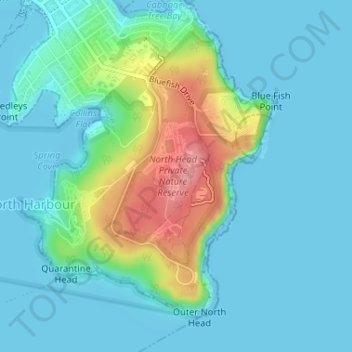 North Head topographic map, elevation, terrain