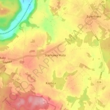 Starkowa Huta topographic map, elevation, terrain