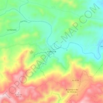El Marchal topographic map, elevation, terrain