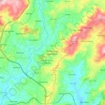 Senhora da Aparecida topographic map, elevation, terrain