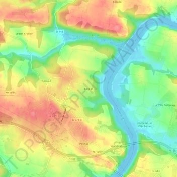 Kerjean topographic map, elevation, terrain