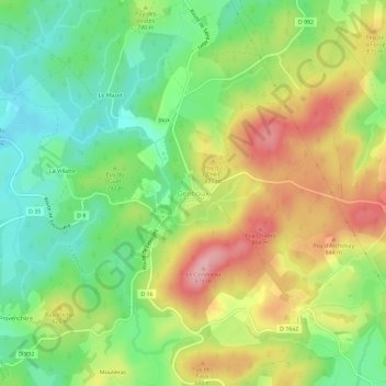 Gentioux topographic map, elevation, terrain