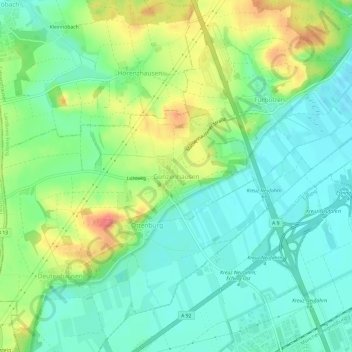 Günzenhausen topographic map, elevation, terrain