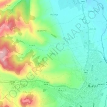 Karadže topographic map, elevation, terrain