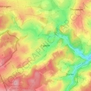 Espeler topographic map, elevation, terrain