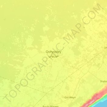 Qoryooley topographic map, elevation, terrain