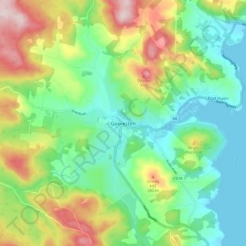 Geeveston topographic map, elevation, terrain