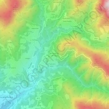 Mochignano di Sopra topographic map, elevation, terrain