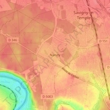 Nandy topographic map, elevation, terrain