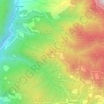 Colle del Cimone topographic map, elevation, terrain