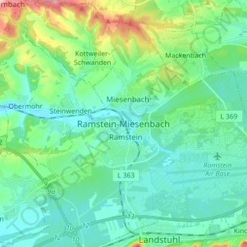Ramstein-Miesenbach topographic map, elevation, terrain