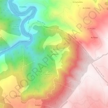 Tronceda topographic map, elevation, terrain
