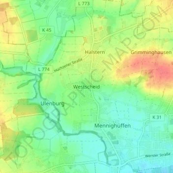 Westscheid topographic map, elevation, terrain