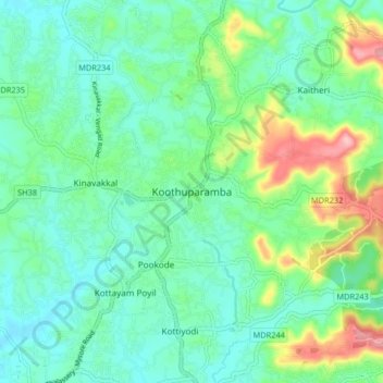 Koothuparamba topographic map, elevation, terrain