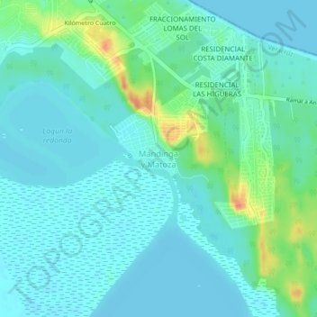 Mandinga y Matoza topographic map, elevation, terrain