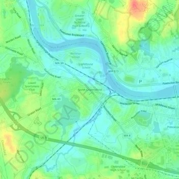 North Chelmsford topographic map, elevation, terrain