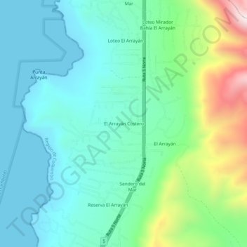 El Arrayán Costero topographic map, elevation, terrain