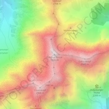 Parseierspitze topographic map, elevation, terrain