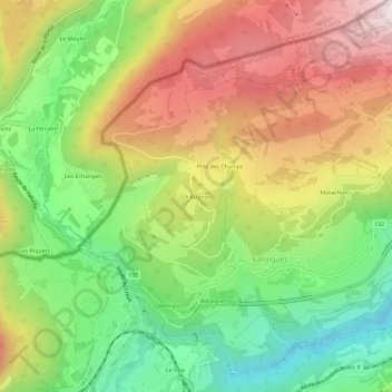 Le Bugnon topographic map, elevation, terrain