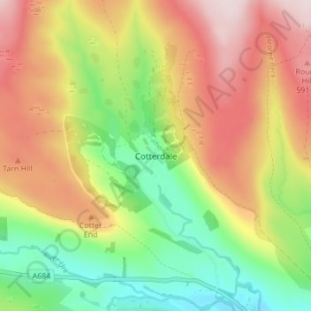 Cotterdale topographic map, elevation, terrain