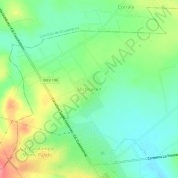 Michoacán topographic map, elevation, terrain