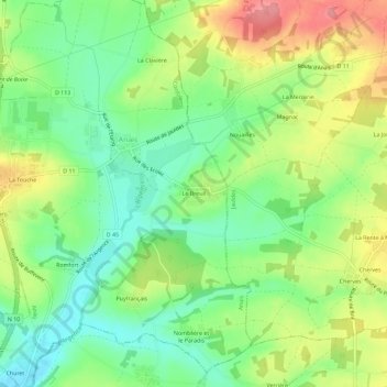 Le Breuil topographic map, elevation, terrain