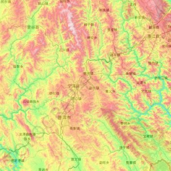 宁洱哈尼族彝族自治县 topographic map, elevation, terrain