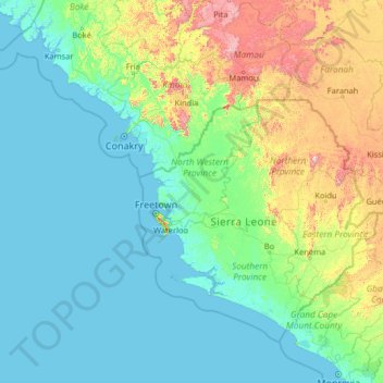 Port Loko topographic map, elevation, terrain