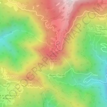 Monte Caludranza topographic map, elevation, terrain