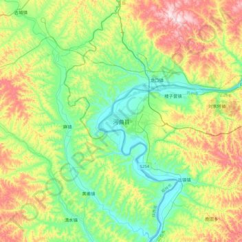 河曲县 topographic map, elevation, terrain