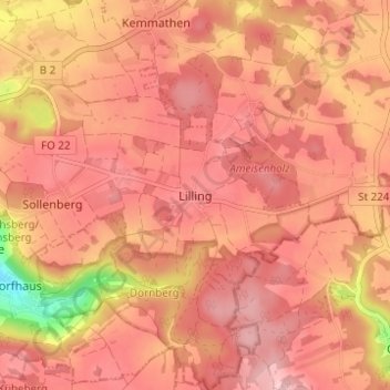 Lilling topographic map, elevation, terrain
