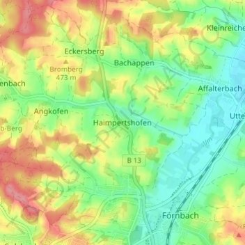 Haimpertshofen topographic map, elevation, terrain
